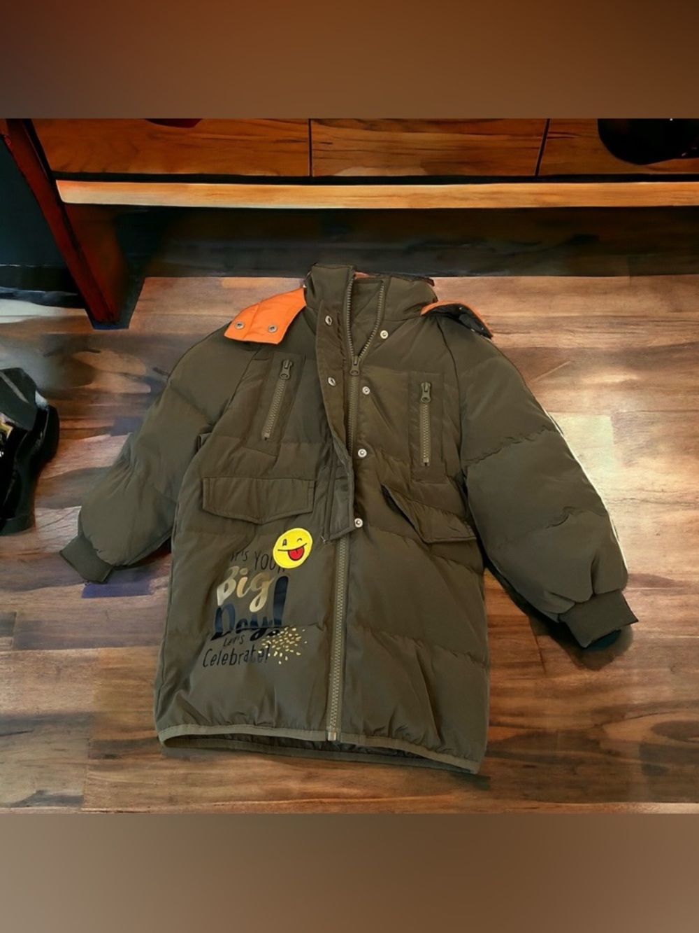 Mini Zaru HSTYLE Puffy Bomber Jacket For Kids Size 4T Autumn Spring Puffer Smile